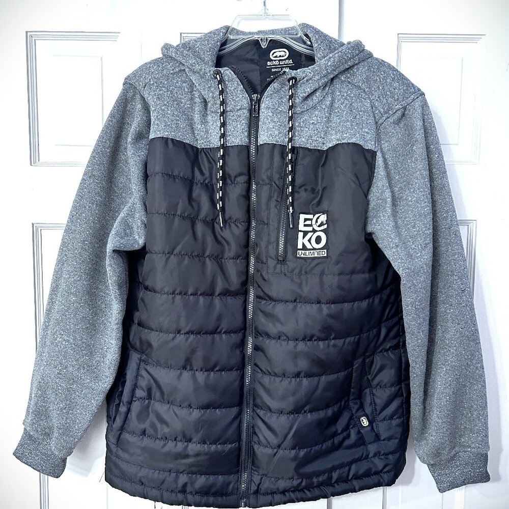 ECKO Unlimited Y2K Fractional Hybrid Puffer Jacket Black/Gray Men's Medium  NWT